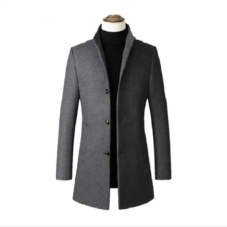 Men's trench coats winter 2021 men's wool overcoat solid stand collar slim keep warm wool long coat