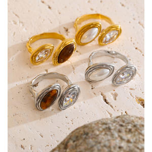 JINYOU 2873 изысканное винтажное позолоченное кольцо из нержавеющей стали с сияющим фианитом искусственным жемчугом Открытое кольцо - Product Image 2