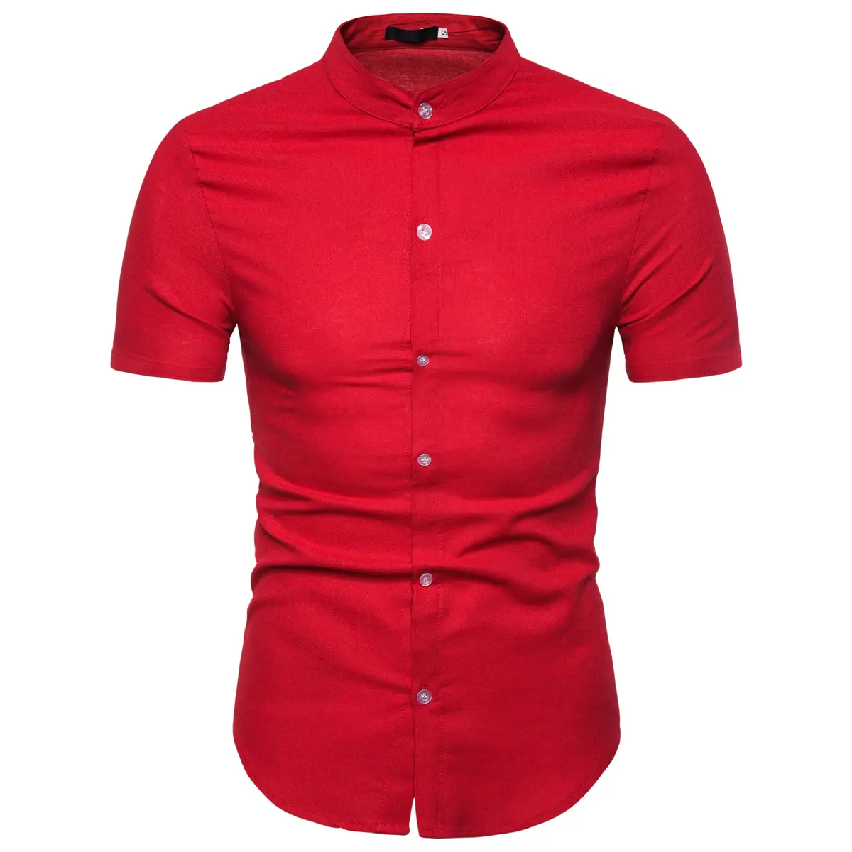 도매 2022 새로운 단색 짧은 셔츠 남성 캐주얼 스탠드 칼라 남성 드레스 셔츠 사용자 정의 로고 플러스 사이즈 남성 셔츠