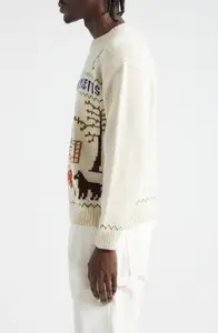 Individueller gestrickter Herren-Jaquard-Pullover Intassien gestrickt Rundhalsausschnitt Pullover hochwertiger Wollpullover für Wärme