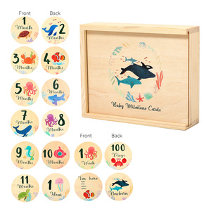 Tarjetas de madera para marcar los meses del bebé con animales marinos, rodajas de madera redondas para accesorios de fotografía de recién nacidos - Product Image 3