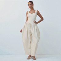 Combinaison élégante pour femme, couleur unie, sans manches, col carré, pantalon large, tenue décontractée chic pour soirée et club