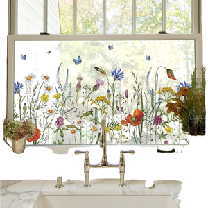Film adhésif statique pour fenêtre en PVC, motif floral botanique, isolant thermique, sans colle, réutilisable, pour salon - Product Image 1