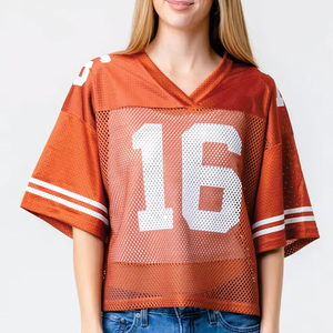 Jersey de Fútbol Americano Corto de Malla para Mujer, Transpirable, de Poliéster, Cuello en V, Manga Corta, a la Moda - Product Image 4