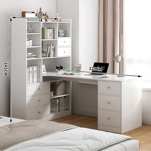 Escritorio de Computadora Moderno de Madera para el Hogar, <span class=keywords><strong>Mesa</strong></span> de Trabajo, Escritorio de Computadora en Forma de L con Librero y Cajón - Product Image 3