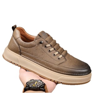 Chaussures décontractées pour hommes en cuir véritable, bout rond, lacets, semelle extérieure en caoutchouc souple, style automne, semelle intermédiaire en EVA - Product Image 5