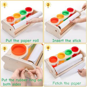Wooden <b>Drawing</b> Tool Storage Rack <b>With</b> Paper Roll Holder For Children <b>Desk</b> Organization Stationery Holder - Product Image 4