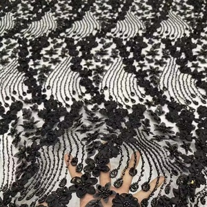 Tùy chỉnh bán buôn ưa thích màu trắng và màu đ<span class=keywords><strong>en</strong></span> 3D hoa ren vải cho đám cưới & buổi tối ăn mặc Tela de encaje con flores <span class=keywords><strong>En</strong></span> 3D - Product Image 1