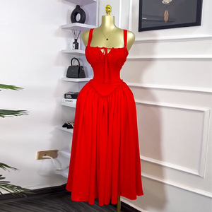 Robe longue sans manches à lacets en dentelle florale douce et fraîche pour femmes européennes et américaines, nouvelle collection été, taille haute, amincissante - Product Image 1