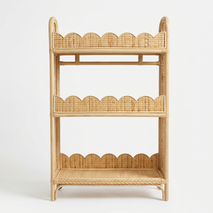 Étagère murale en rotin avec bords festonnés, design tropical, support de rangement de forme rectangulaire, couleur naturelle - Product Image 1