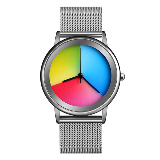 Custom Rainbow Dial Creative Quartz Watch Three Hand Simple Analog Watch Unisex 3ATM Waterproof Wristwatch