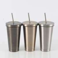 Vaso Térmico de Acero Inoxidable de 16oz con Popote, Taza de Café para Coche con Aislamiento al Vacío, Vasos Duraderos para Bebidas Calientes