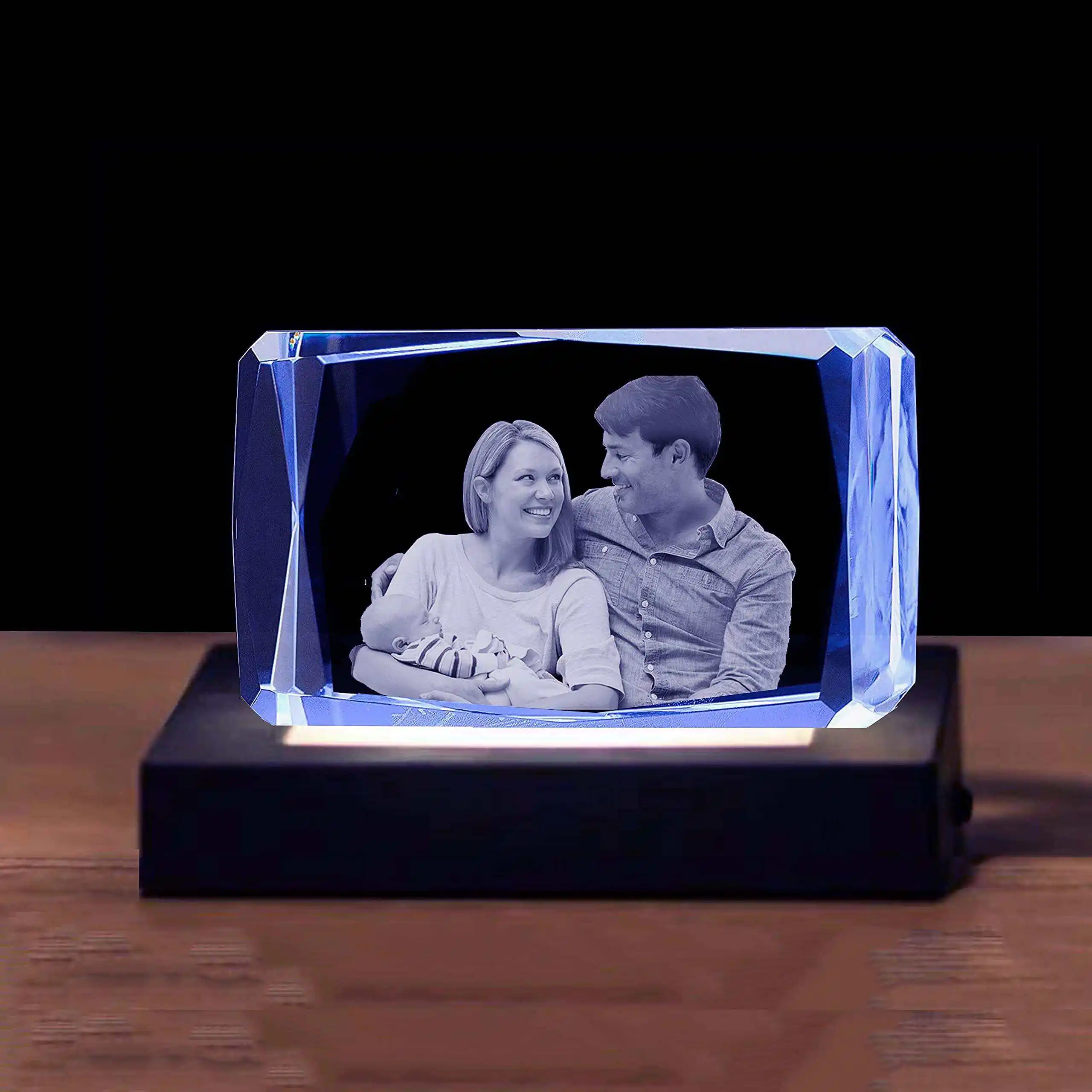 ג 'י מנהג חרוט גביש תמונה מרובע קריסטל 3d קובייה עם בסיס אור למתנות אהבה