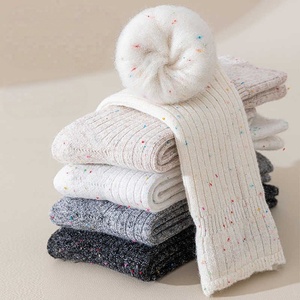 Chaussettes en laine pour femmes, vente en gros, logo personnalisé OEM, hiver, mi-mollet, thermiques, doublées polaire, épaisses, chaudes, confortables, à bordure lâche, chaussettes en laine - Product Image 5