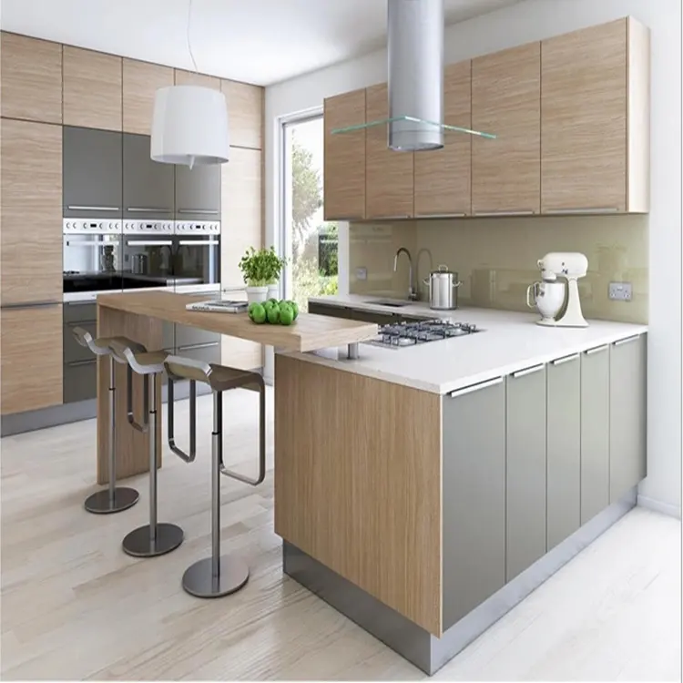 Euro european style wooden cupboard modular kitchen cabinet units set for custom prefab houses