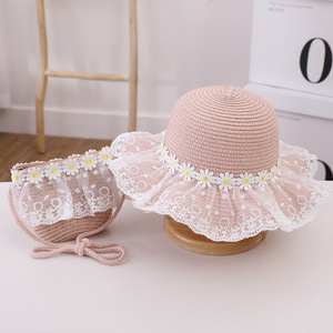 Nhà Máy Nóng Bán Bé Phụ Kiện 2Pcs Trẻ Em Của Ngoài Trời Giải Trí Che Nắng Đa Năng Ren Mũ Rơm + Túi Thiết Lập - Product Image 1