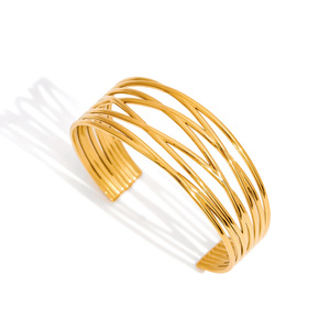 Brazalete Abierto Geométrico de Acero Inoxidable, Chapado en Oro de 18K, Joyería Unisex, Accesorio de Moda - Product Image 5
