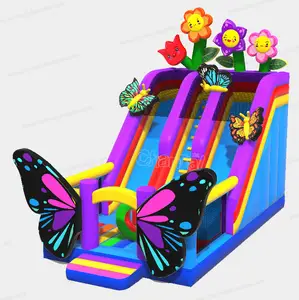 New Arrival Butterflies Bouncy House Flower Spring Inflatable Slide Customize Pool Double Lane Dry Slide