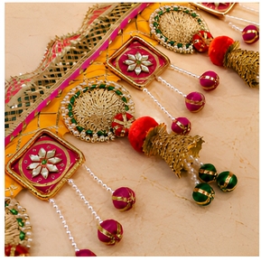 Traditional Indian Toran <b>Door</b> Hanging with <b>Beaded</b> Tassels and Bell Decor for Diwali Entryway Home Decor - Product Image 4