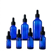 Flacon compte-gouttes en verre bleu pour huiles essentielles, estampage à chaud, 5 ml, 10 ml, 15 ml, 20 ml, 30 ml, 50 ml, 100 ml