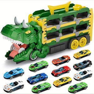 Piste de course pour les tout-petits 3-5 Transporter Truck Toys se transforme en Dino Truck avec 12 voitures Dinosaur Track Cars Toys for Boys - Product Image 2