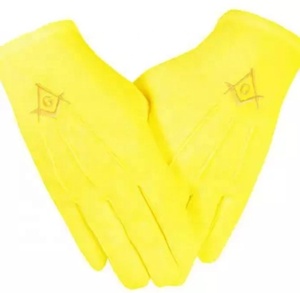 Guantes masónicos de uso diario Regalia 100% de algodón con cuadrado bordado dorado y emblema de brújula Color rojo - Product Image 3