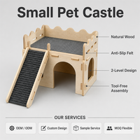 Château pour animaux à 2 niveaux, maison cachette, rampe antidérapante en feutre, bois naturel, assemblage modulaire, espace tunnel arqué pour cochon d'Inde et hamster