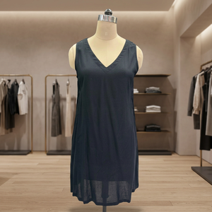 V Neck Sleeveless <b>Rayon</b> Mini <b>Dress</b> with Side Pockets Loose Fit Casual Solid Color Breathable <b>Dress</b> - Product Image 1