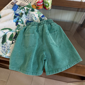 Summer Green Twill Cool Loose Boys' Girls Full Match Pants Short pour enfants - Product Image 5