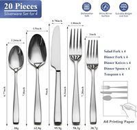 Ensemble de couverts Huayue Premium en acier inoxydable de 20 pièces, poli miroir, robuste, design moderne, comprend des cuillères
