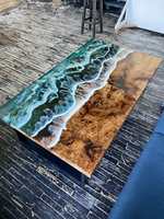 Usine directe résine époxy rivière dessus de table carré bois table vague journal créatif table à manger décor à la maison