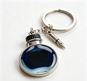 Blue Glass Bottle Metal Key Chain Starry Pendant <b>Keyring</b> Pen <b>Charm</b> Gift for Men - Product Image 2