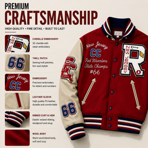OEM Custom Wool Body <b>Leather</b> Sleeve Varsity <b>Jacket</b> Chenille Embroidery Letterman Sample Development Wholesale <b>Men</b> Varsity <b>Jacket</b> - Product Image 3