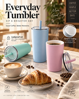 Gobelet isotherme quotidien 14 oz avec revêtement céramique, paille intégrée, isolation sous vide, porte-gobelet, tasse à café de voyage réutilisable
