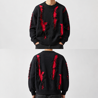 Pull en tricot acrylique premium déchiré et vieilli, chaud pour l'hiver, coupe ample, style streetwear tendance