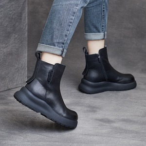 Bottines à talon carré en cuir véritable, style britannique élégant, à lacets, confortables pour l'automne et l'hiver - Product Image 4