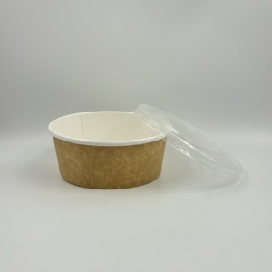 Contenedor de comida de papel bicolor Kraft redondo desechable personalizado de fábrica, ensaladeras desechables para llevar con tapa - Product Image 4