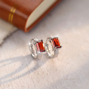 9 Minimalist 4*6mm Square Natural Stone <b>Hoop</b> <b>Earrings</b> 925 <b>Sterling</b> <b>Silver</b> Trendy Gift Casual Jewelry for Women - Product Image 2