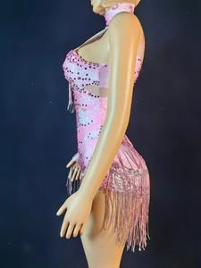 Vestido Sexy Ajustado de Spandex con Lentejuelas Brillantes y Flecos, de un Solo <span class=keywords><strong>Hombro</strong></span>, <span class=keywords><strong>para</strong></span> Cantantes, Bailarinas, Espectáculos y Fiestas de Cumpleaños - Product Image 3