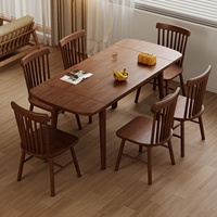 Table à manger extensible et pliante en bois massif, design rectangulaire vintage avec plateau réglable pour salons et salles à manger