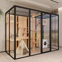 Vente chaude Munti-functioanl Pet House Chat Villa Cadre En Alliage D'aluminium Avec Verre Trempé De Luxe Espace Chambre Chat Cage À Oiseaux