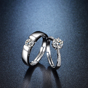Bague réglable en diamant plaqué <span class=keywords><strong>argent</strong></span> de luxe promesse de <span class=keywords><strong>mariage</strong></span> personnalisée pour hommes et femmes vente en gros personnalisée - Product Image 2