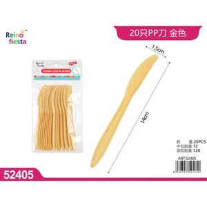 Pacco di posate monouso in plastica dorata da 20 14cm coltelli e cucchiai leggeri resistenti per feste ed eventi per hotel - Product Image 1