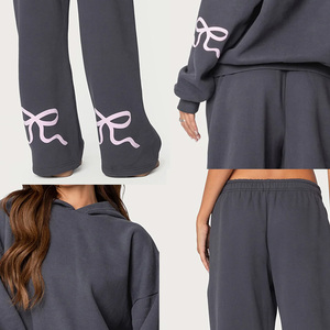 Completo da donna <span class=keywords><strong>elegante</strong></span> a due pezzi con ricami, felpa con cappuccio e pantaloni lunghi sportivi - Product Image 6