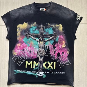 Camisetas RoughPlay con Pedrería, Ropa Masculina de Alta Gama, 100% Algodón, Camisetas Lavadas con Efecto Agua, Impresión Digital HD con Diamantes - Product Image 1
