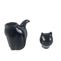 Upclay Distributeurs en forme de chat japonais en céramique porcelaine personnalisés pour bouteille de sauce soja pour chat Pot noir
