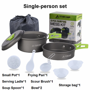 <span class=keywords><strong>Kit</strong></span> de cuisine pour randonnée en solo, en alliage d'aluminium, certifié LFGB et FDA, avec <span class=keywords><strong>casserole</strong></span>, poêle et ustensiles - Product Image 1