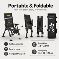 Chaise de pêche pliable portable avec sac de transport, inclinable en 5 positions, robuste, pour le camping en plein air, en tissu Oxford et acier au carbone