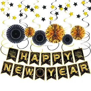Happy New Year Decoration for Home Paper Fans Lunar Year Party Holidays Supplies Hanging Swirls Home Decor