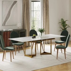 <span class=keywords><strong>Table</strong></span> à manger moderne Base en acier inoxydable avec plateau en pierre <span class=keywords><strong>Table</strong></span> à manger avec surface en marbre <span class=keywords><strong>Table</strong></span> à manger extensible en gros - Product Image 2